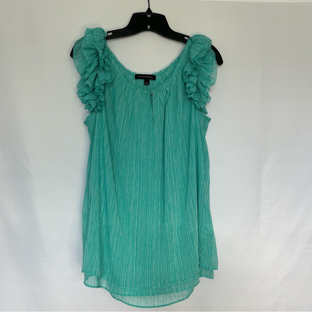 Banana Republic Turquoise Striped‎ Ruffle Sleeve Blouse